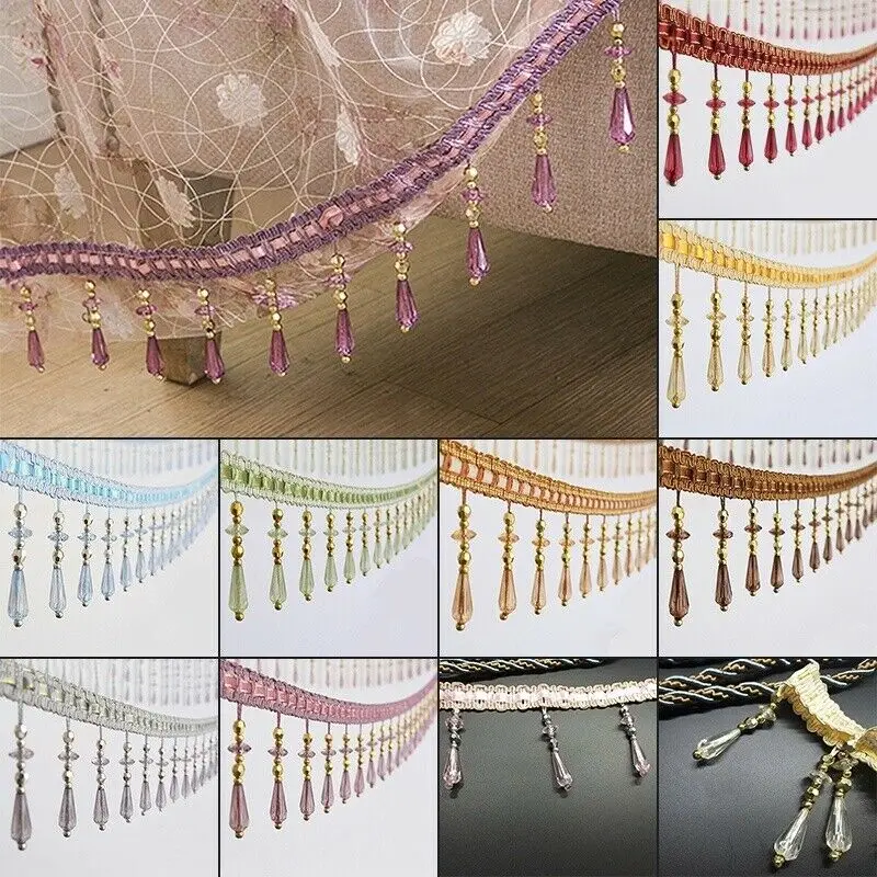 

12 Yards/Lot Crystal Curtain Tassel Lace Trimming Sewing Ribbon assel Crystal Bead Fringe Upholstery Curtain Accessory