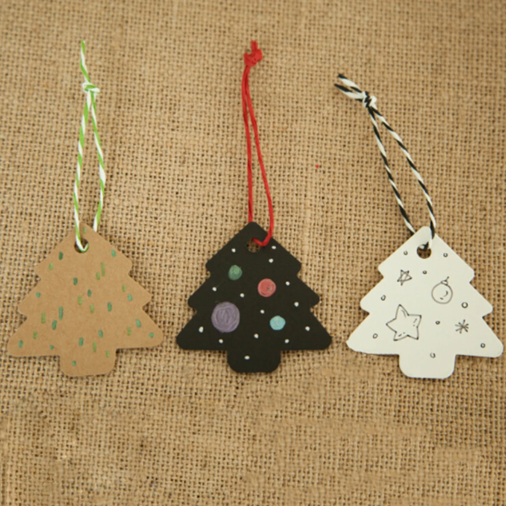 

50pcs Christmas Tree Kraft Paper Wedding Party Gift Card Luggage Paper Hang Tags