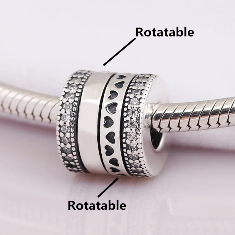

New Real 925 Sterling Silver Beads Charms Crystal Rotatable Letter Charm Fit Original Pan Bracelet For Women DIY Jewelry Making
