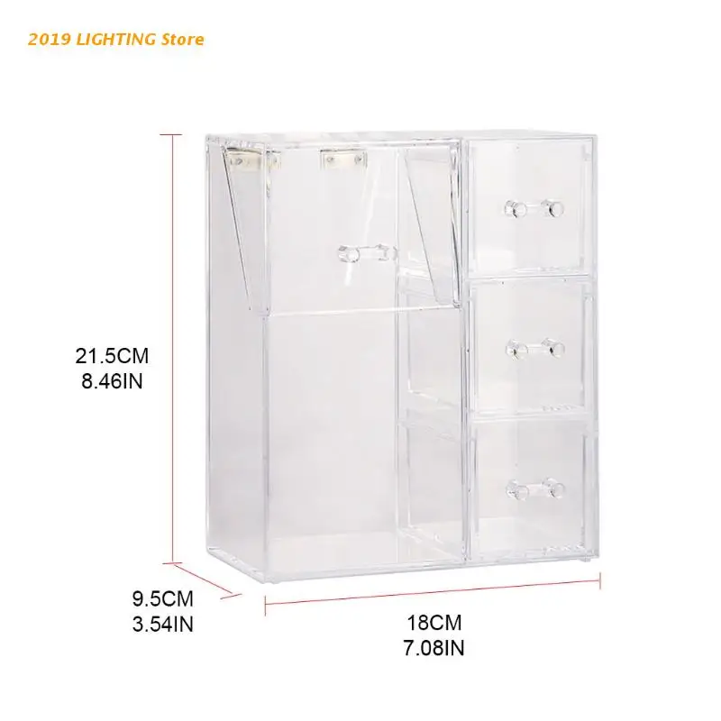 

Q9QF Makeup Brush Holder with Dustproof Lid Drawer Box Free Pearls Acrylic Clear Cosmetic Organizer for vanity