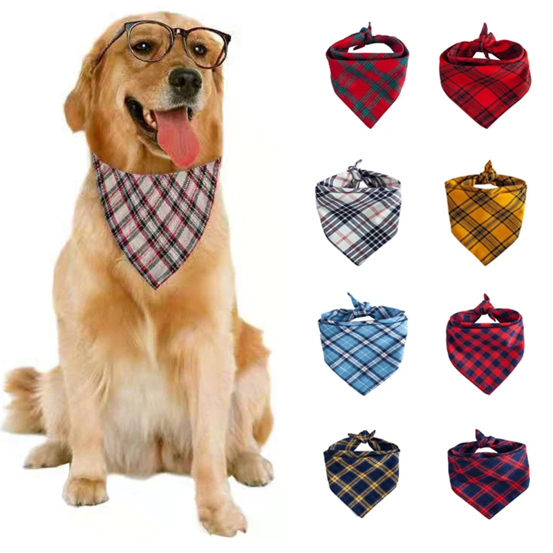 Бандана для домашних питомцев стирающийся удобный хлопковый платок в клетку с