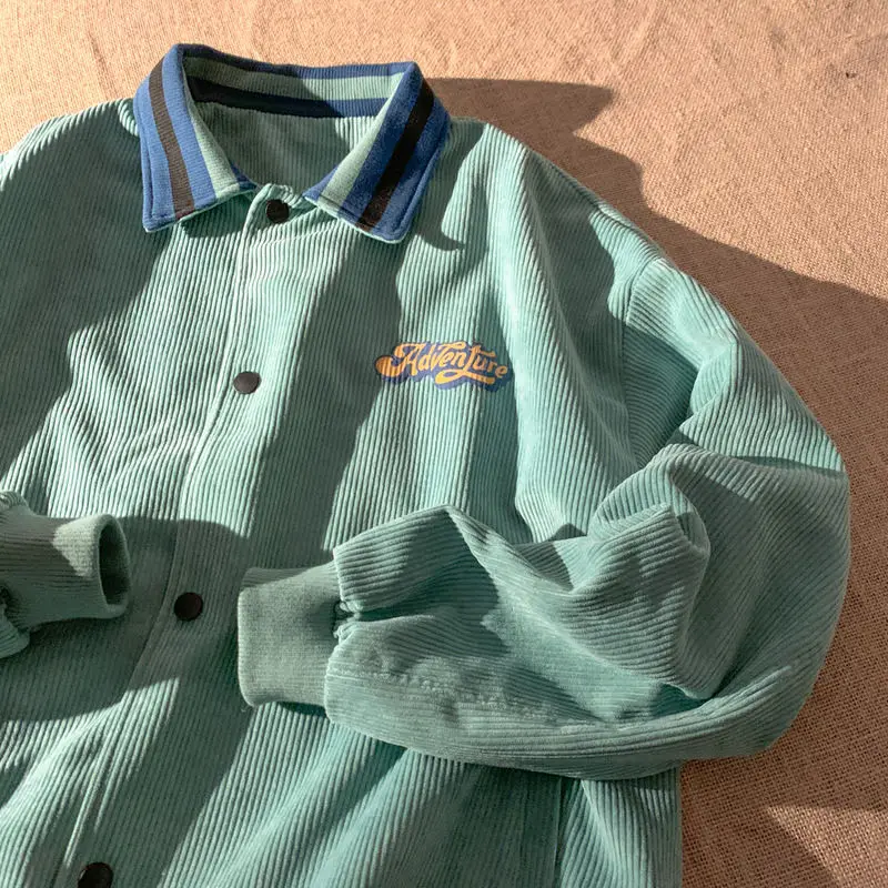 

Casual Collar jacket new spring and autumn men and women couple retro loose baseball uniform korean letter oversized coat