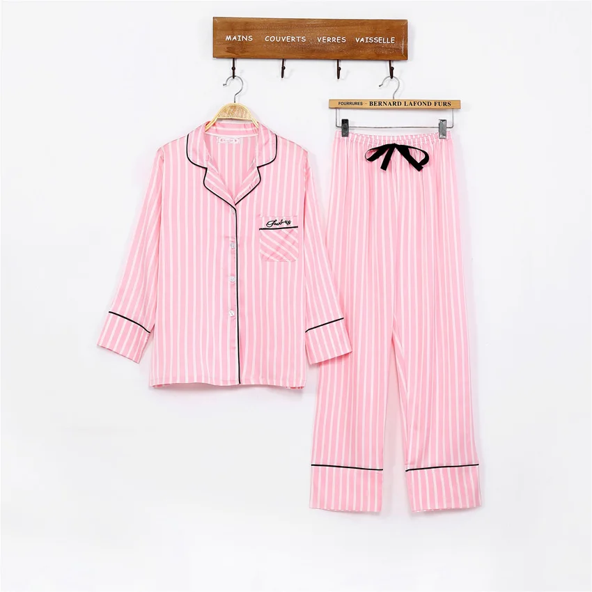 

2021 New Pink 7 Pieces Women Warmth Pajamas Sets Silk Satin Striped Sweet Sleepwear Set Spring Summer Comfort Soft Homewear