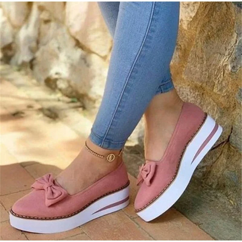 

Platform Shoes Women Slip On Shoes For Women's Flat Shoes Moccasins Sewing Bowtie Ladies Loafers Casual Spring Female Footwear