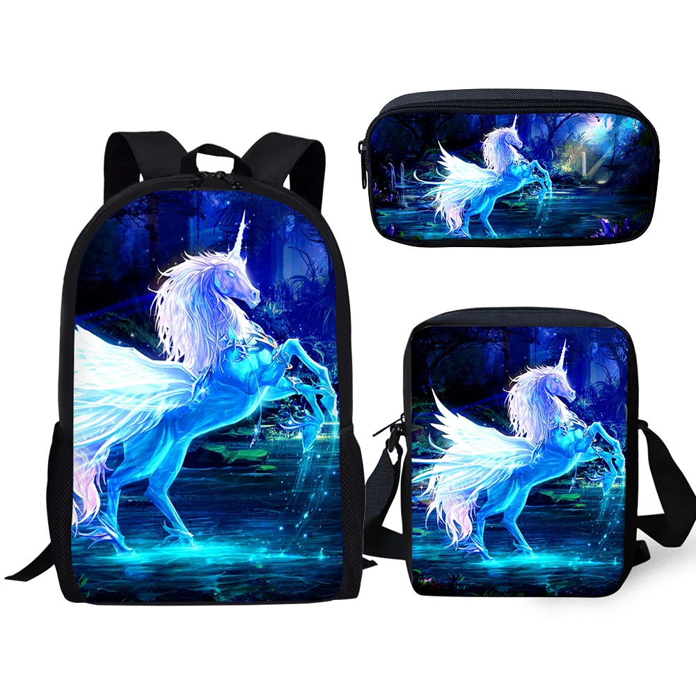 HaoYun Children's 3PCs Set Backpacks Fantasy Unicorn Horse Pattern Kids School Bags Students Backpack/Flaps Bag/Pen Bags