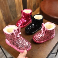 lzh 2022 new autumn winter warm girls casual childrens shoes glitter bowknot fashion princess children girls plus velvet shoes