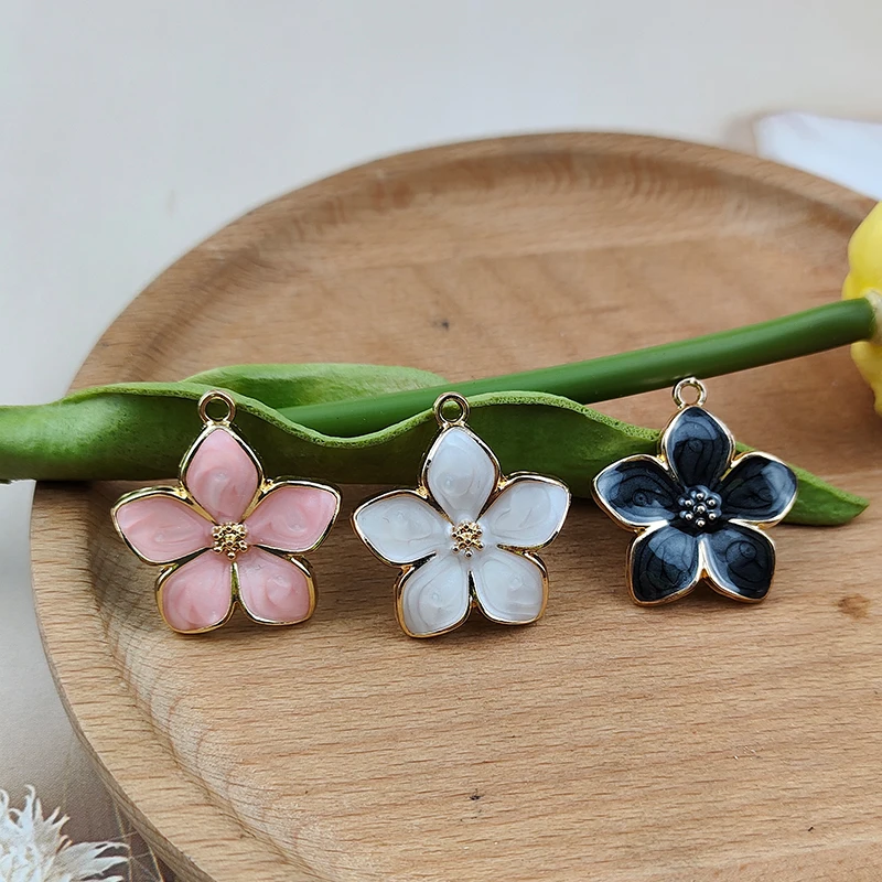 

10pc Oil Drop Flowers Enamel Charms Elegant OL Style Metal Pendants Craft Earrings Bracelet DIY Jewelry Making Finding 24*28mm
