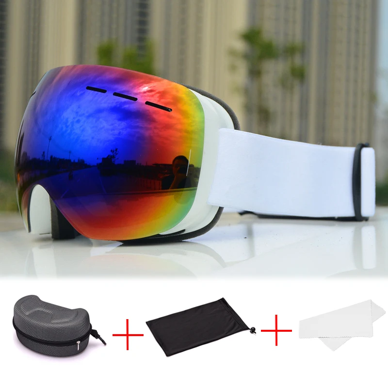 Для взрослых Лыжный Спорт очки большие сферические Gafas сноуборд мужские и женские лыжные очки двухслойные противотуманные - Цвет: White frame