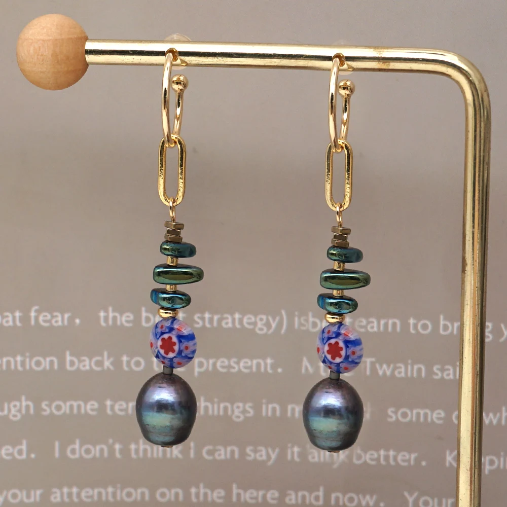 

Go2Boho Black Freshwater Pearl Drop Earring For Women Stainless Steel Long Earrings Danglers Earings Beach Perles Jewelry