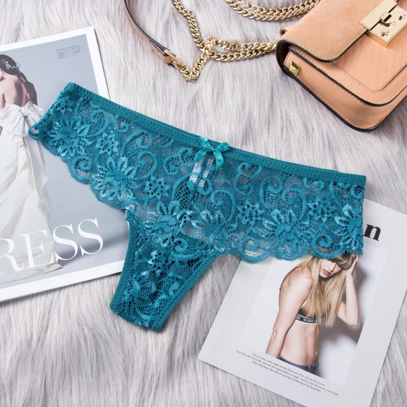 Трусики стринги Для женщин пикантные кружевные нижнее белье трусы для девочек с