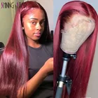 Парик из прозрачных бразильских волос 99J, парики из человеческих волос с красными кружевами для женщин, прямые волосы бордового цвета, предварительно выщипанные, без повреждений