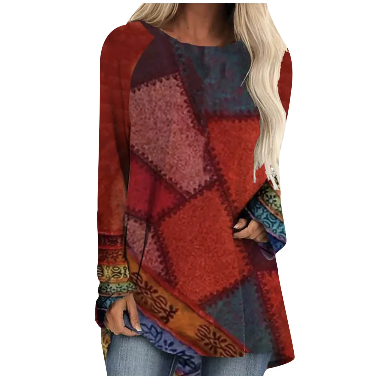 Женский модный топ с длинным рукавом свободная футболка круглым вырезом и