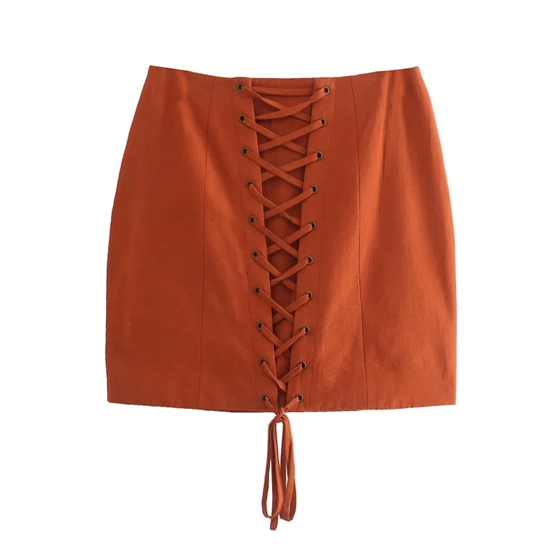 

MESTTRAF Women 2021 Fashion Vintage Solid Bandage Pencil Mini Skirt Casual Slim Back Zipper Skirts Streetwear