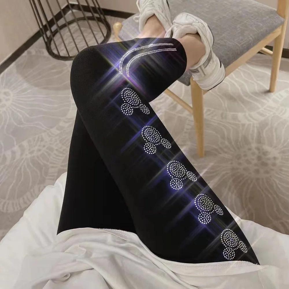 

Disney Mickey Mouse Hot Rhinestone Leggings Fashion Fitness Women Tights High Waist Elastic Leggings sport women fitness