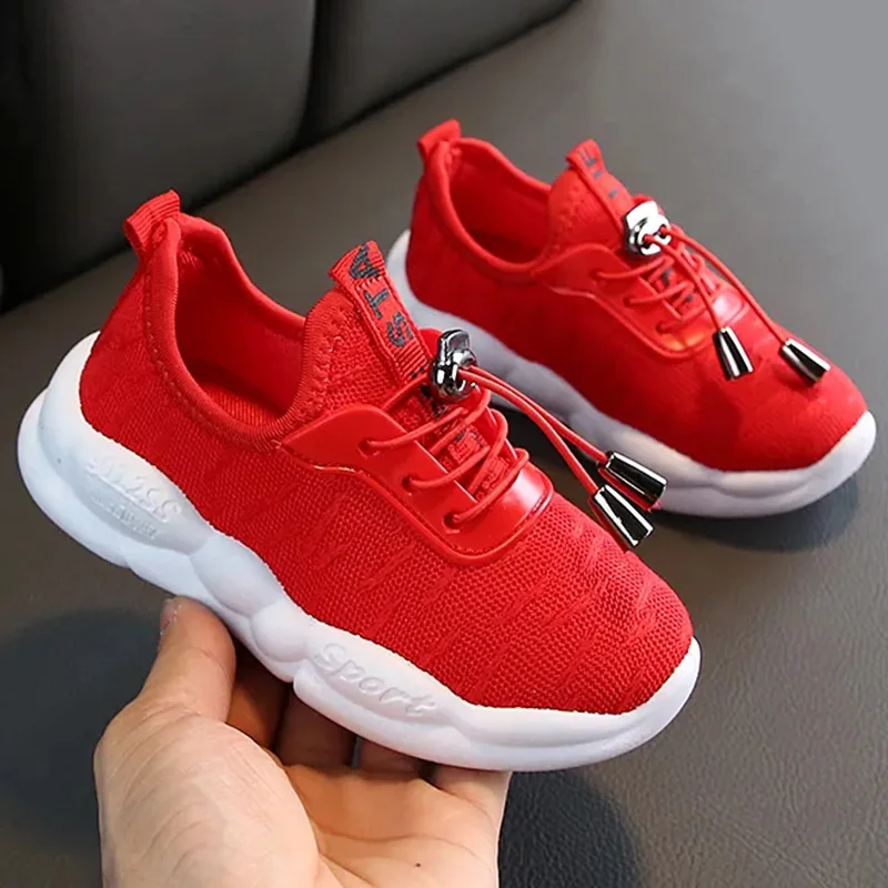 

Laced Knit Breathable Sneakers Children Lightweight Fashion Summer Mesh Red Sport Shoes Boys Girls Wedge Sneakers Tenis Trainer