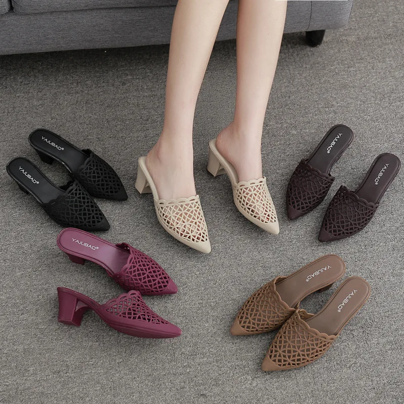 

Пластиковые Туфли-желе SWYIVY, женская летняя модель 2020, женские летние туфли-желе на толстом каблуке, тапочки с закрытым носком, сланцы