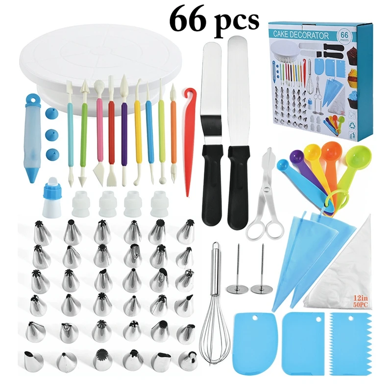 

66Pcs/Set Pastry Turntable Kit Cake Decorating Supplies Baking Tools Accessories Rotating Stand Cream Nozzles For Cake Supplies