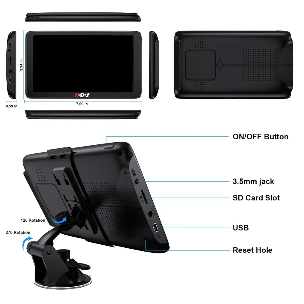 

Xgody 7 inch Car GPS Navigation Truck Gps Navigtor Touch Screen Sunshade Sat Nav Navitel 2020 Europe America Maps Free 256M+8G