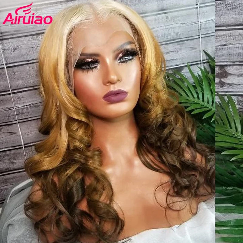 

Ombre Colored 613 Blonde Human Hair Wigs Highlight HD Transparent Lace Loose Deep Wave Lace Frontal Wig Preplucked Babyhair Remy