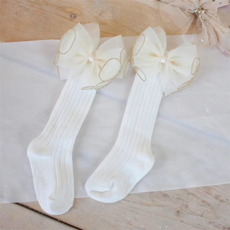 Новые детские носки Длинные мягкие хлопковые кружевные до колена с большим