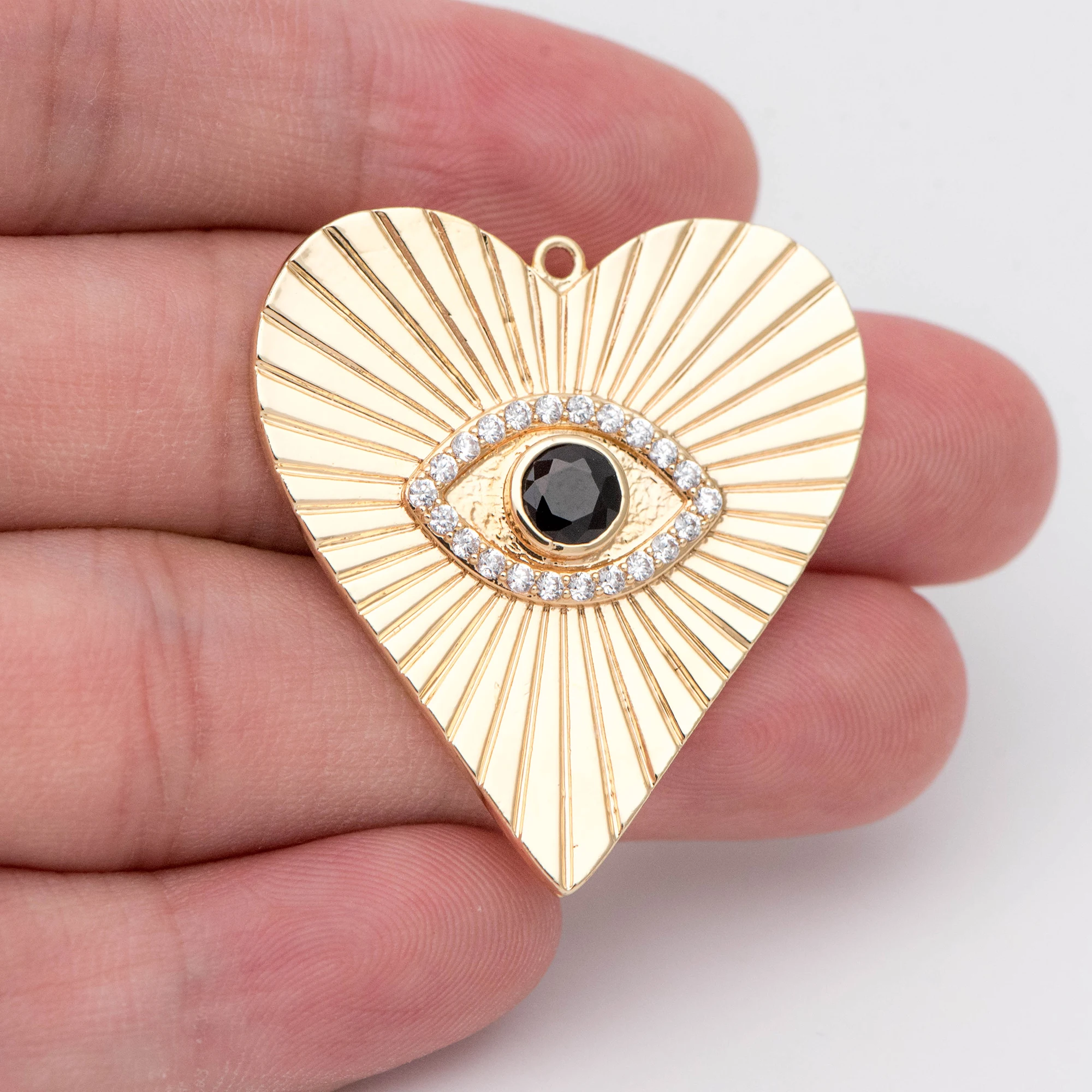 

4pcs CZ paved Gold Heart Evil Eye Charm 35x32mm, Gold Plated Brass Heart Pendant (GB-1527)