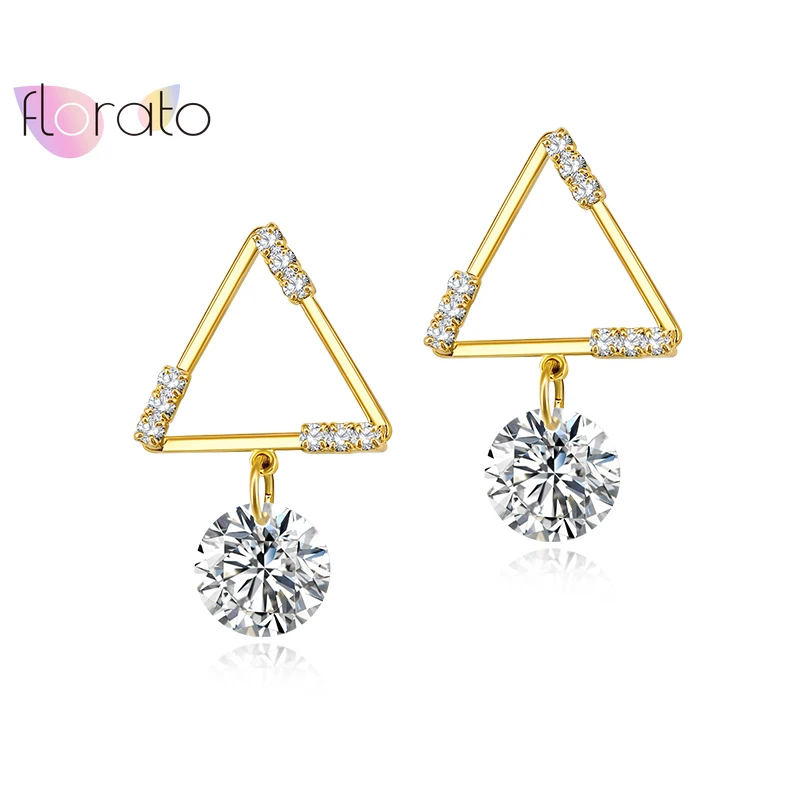 

925 Sterling Silver Ear Needle Triangle Earrings Geometric Crystal Dangle Earrings For Women Fashion Jewelry Accessories