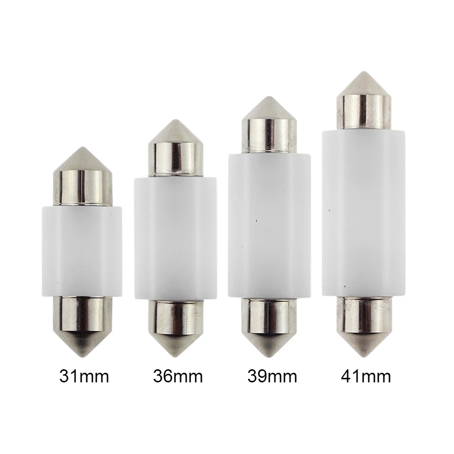 2Pcs Pure White Festoon Ceramic LED Bulbs C5w for Car Reading Lights, Dome Lamp (31mm, 36mm, 39mm, 41mm) - 3030-SMD, 6000K, 12V-24V NHAUTP image 3