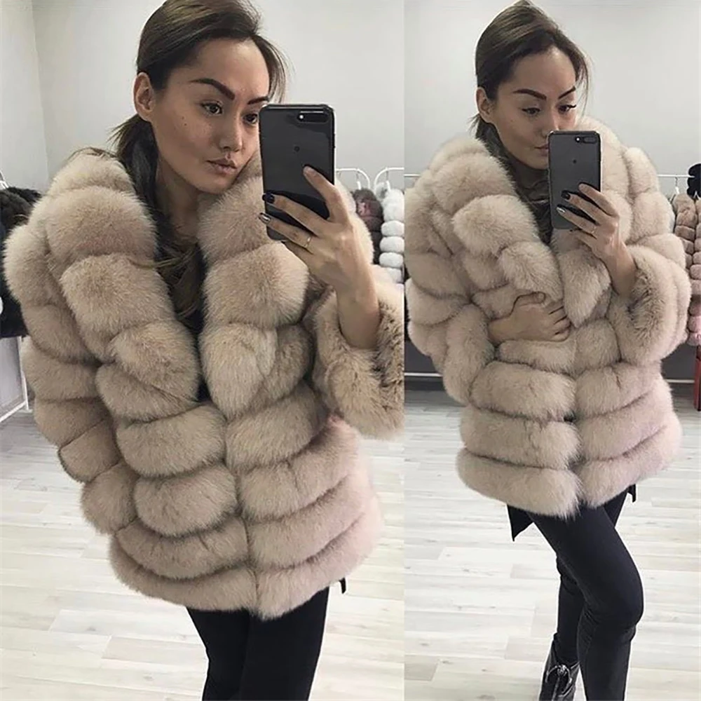 TOPFUR 2019 Коричневое Пальто из натурального меха модная женская куртка Лисьего для