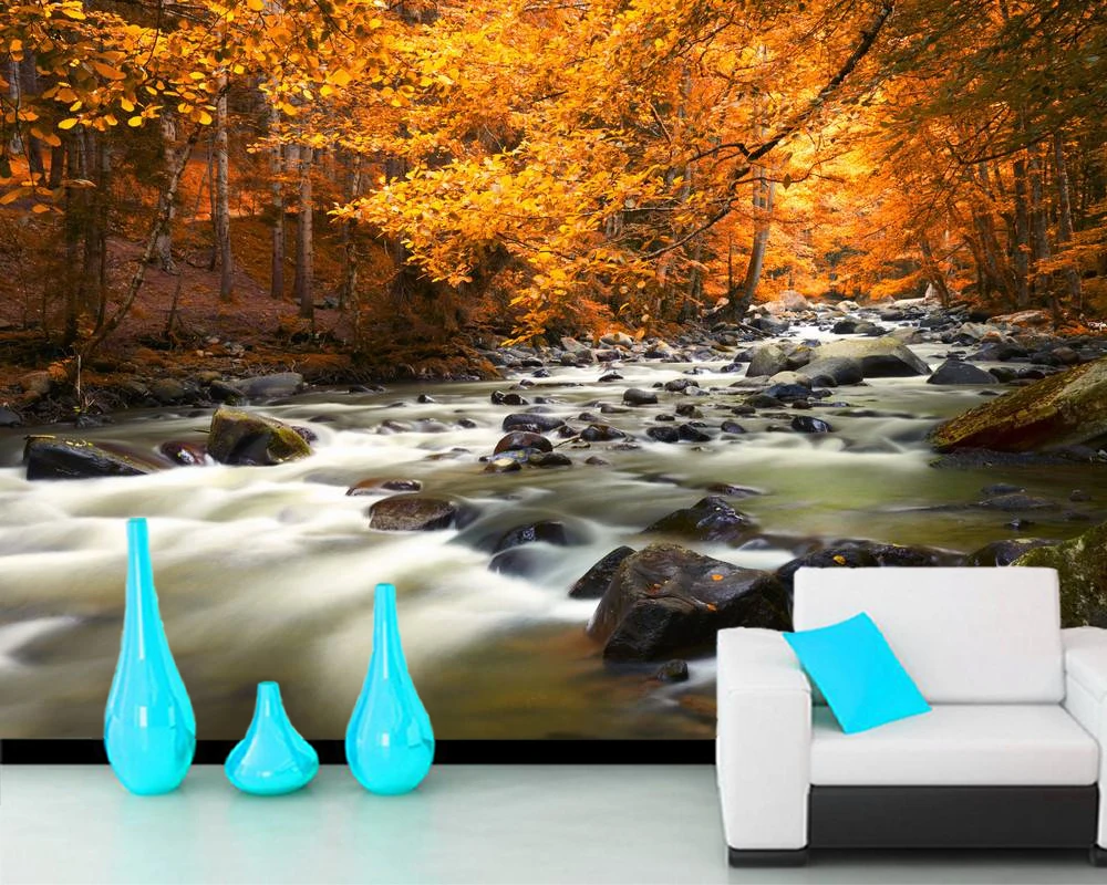 

Papel de parede Autumn landscape with trees and river 3d wallpaper,living room kitchen bedroom wall papers home decor mural