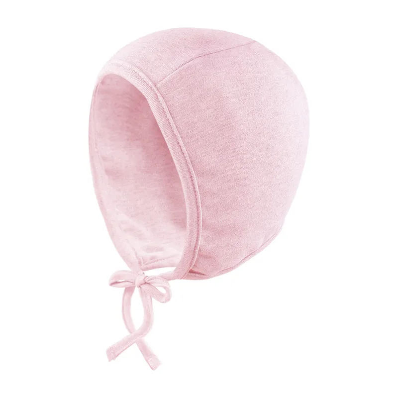 Pink A Хлопковые детские вязаные шапочки для новорожденных мальчиков и девочек, мягкая Кепка с черепом, весенне-Осенняя детская Ночная Кепка, ветрозащитные теплые Chinstrap - Цвет: Pink A