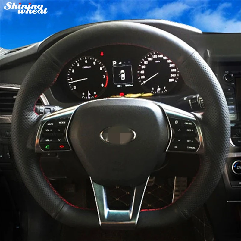

Hand-stitched Black Leather Car Steering Wheel Cover for Hyundai Sonata 9 2015 2016