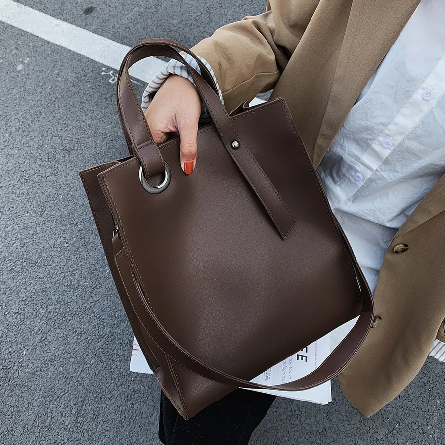 

Solid Color PU Leather Shoulder Bucket Bag for Women 2021 New Casual Vintage Luxury Designer Travel Tote Corssbody Bags Handbags