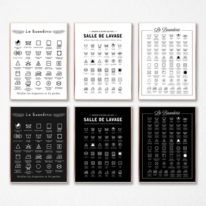 Французский плакат с символом стирки, черно-белый плакат, Настенная картина, Картина на холсте, декор для прачечной