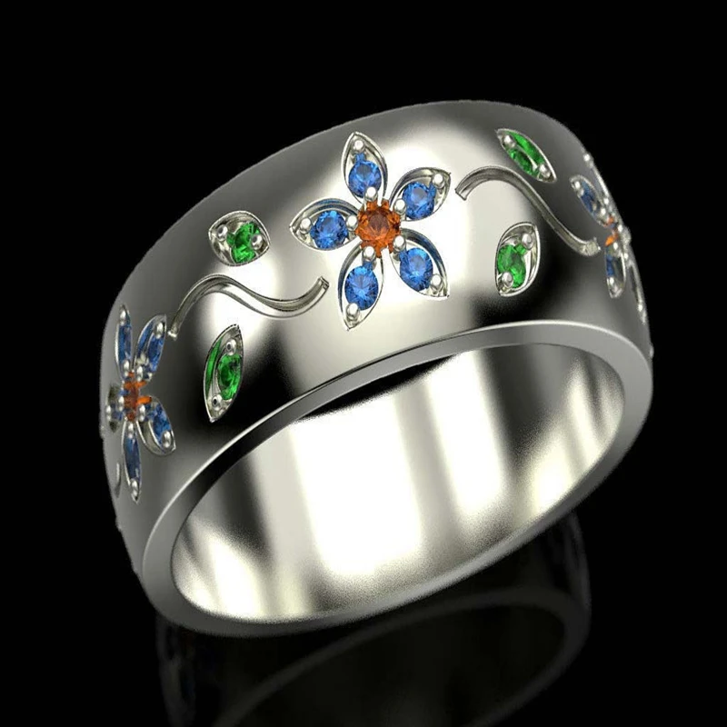 

Women Exquisite Colorful Crystal Trend Flower Rings Wedding Engagement Party Jewelry Gift