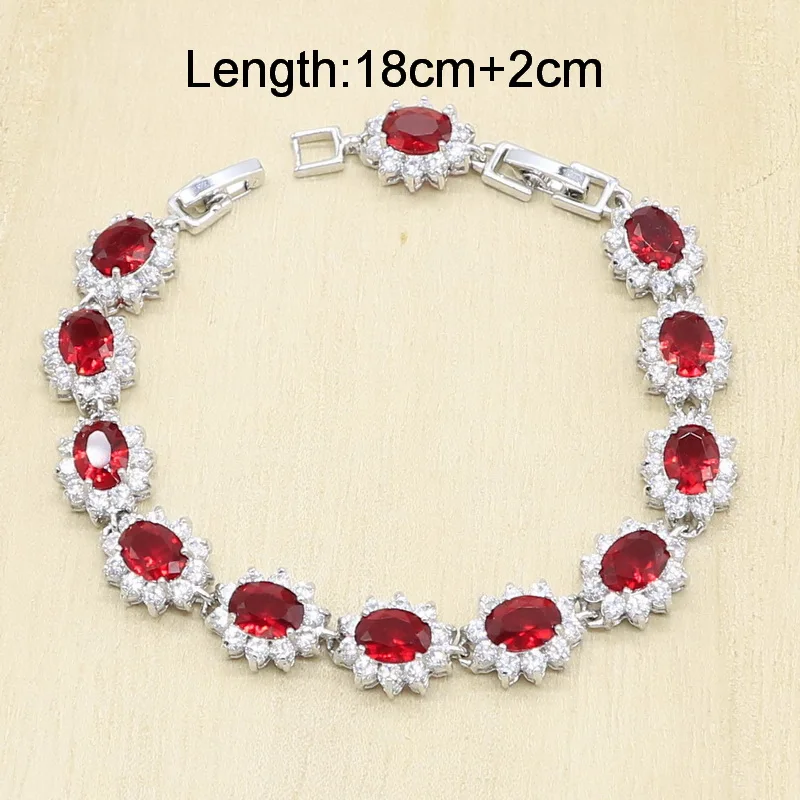 Серебряный цвет искусственный геометрический красный циркон браслет серьги