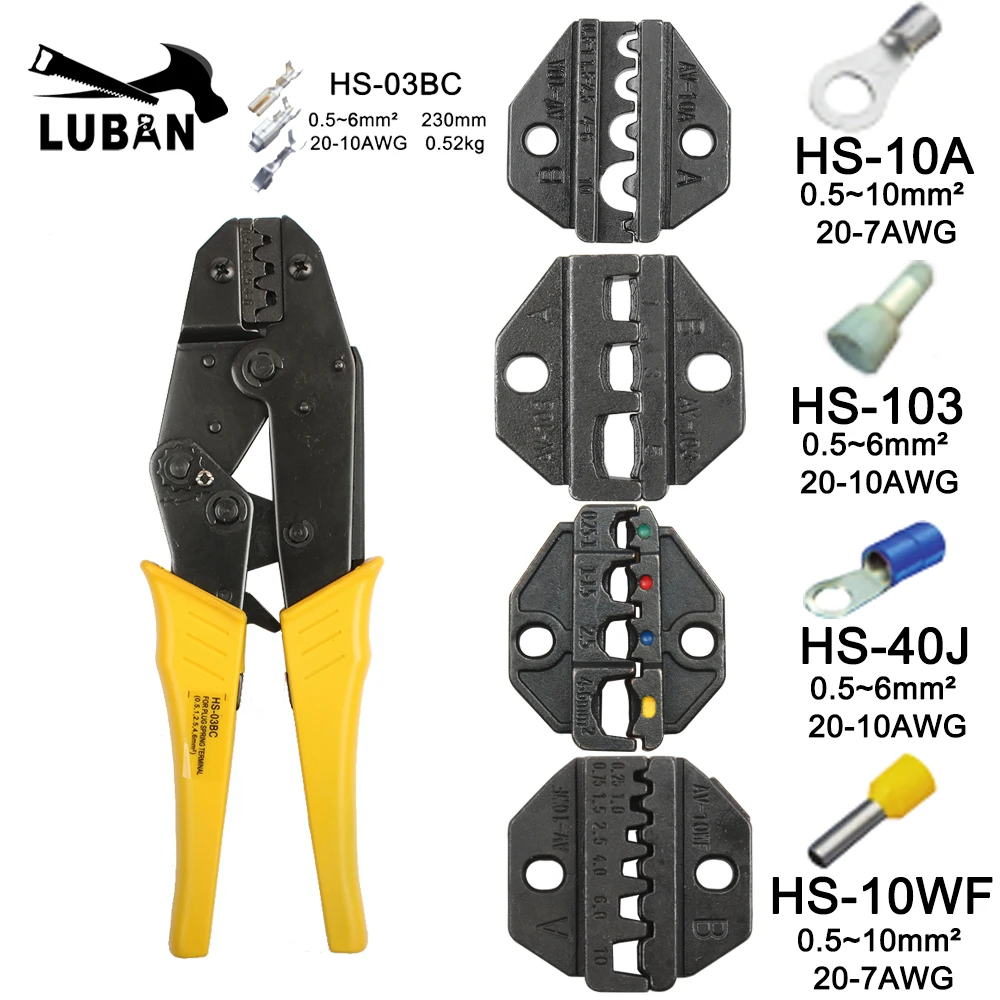 HS-03BC and 4 jaws LUBAN HS-03BC обжимные плоскогубцы Multi Tool 0,5-6mm2 руководство ручные многофункциональные инструменты 0,5 до 6,0 mm2 AWG 16-10 обжимной инструмент - Цвет: HS-03BC and 4 jaws