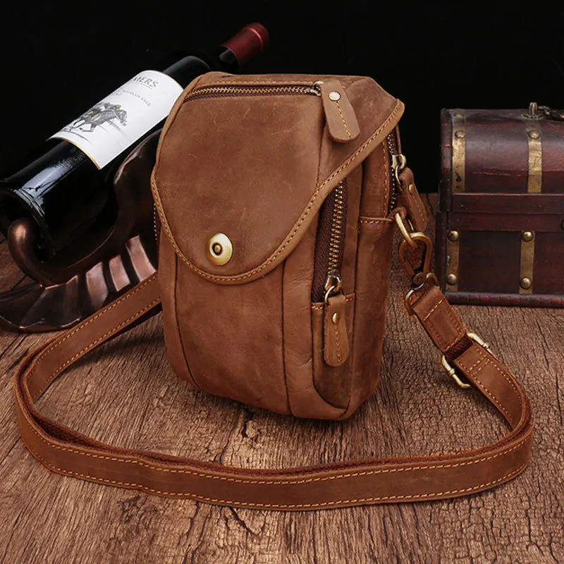 Luxury leather casual men's small satchel waist bag natural leather small bag cowhide camera bag new