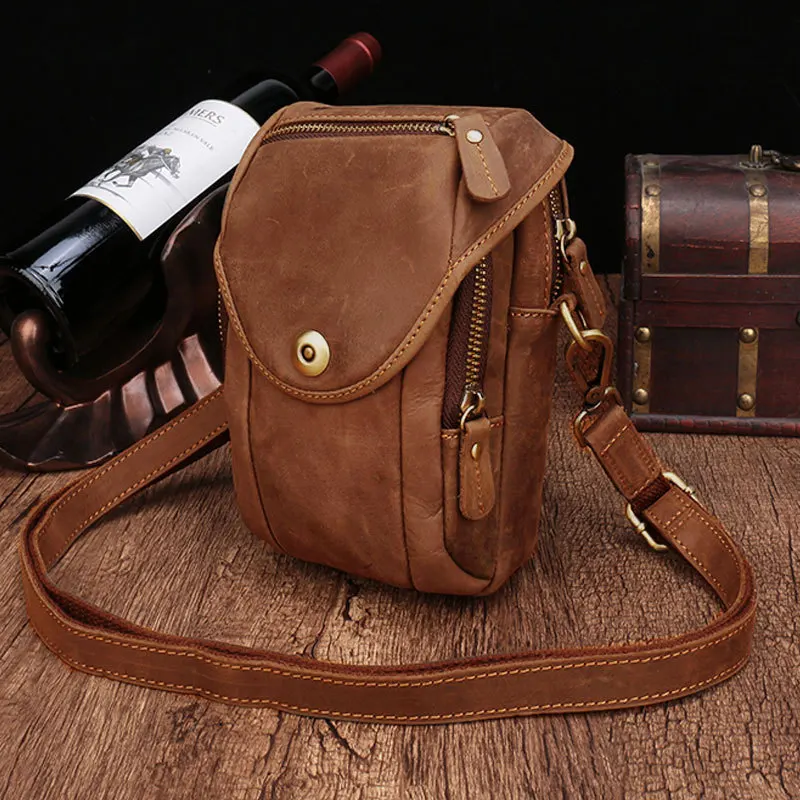 

Luxury leather casual men's small satchel waist bag natural leather small bag cowhide camera bag new