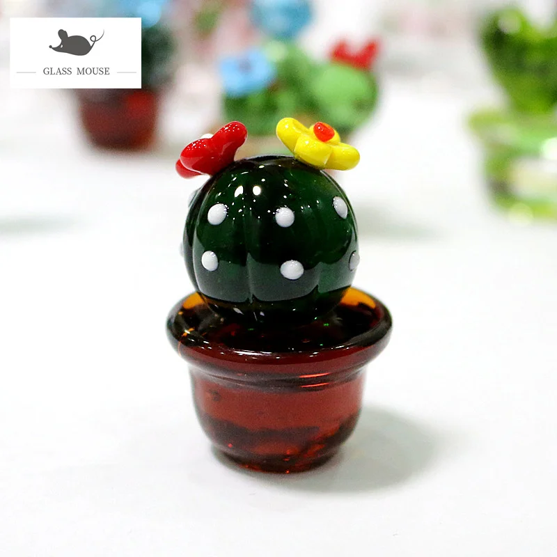 

Handmade Murano Glass Cactus Figurines Ornaments Tabletop Craft Adornment Creative Colorful Cute Miniature Plant For Home Decor