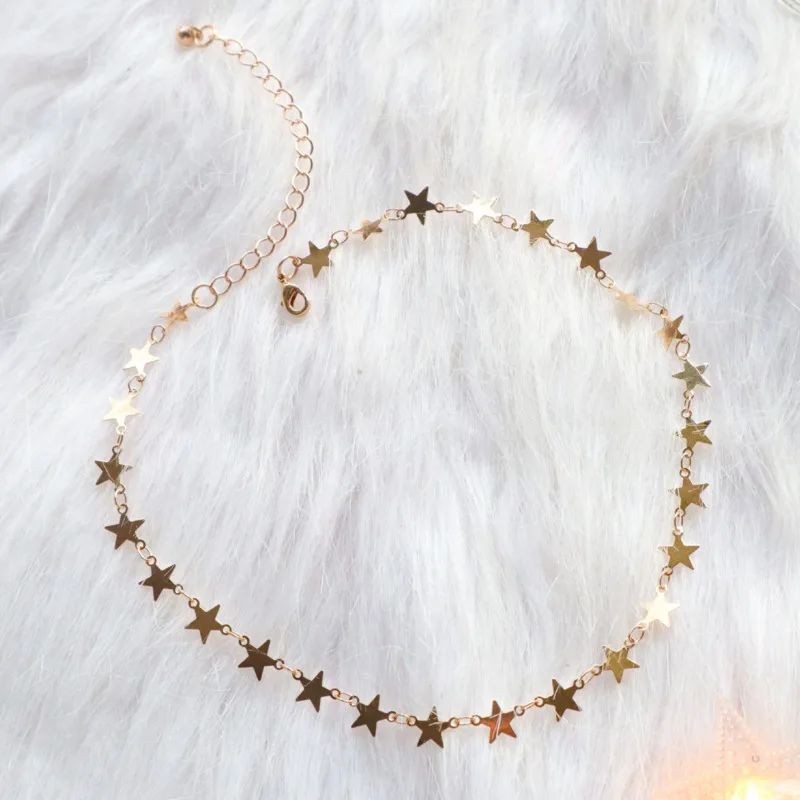 Японский и корейский розовый кулон любви Золотая Звезда Ожерелье Длинная