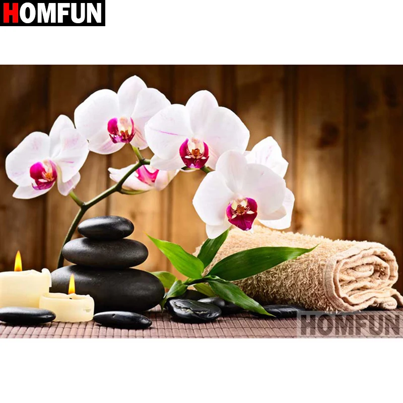 Алмазная 5D Вышивка HOMFUN Орхидея картина с Полноразмерным изображением пейзажа