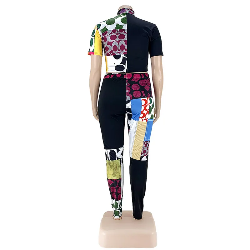 

XL-5XL Oversized Tracksuit Women Summer 2 Two Piece Set Fashion Print Colorblock Plus Size Crop T-Shirt And Pants Casual Suits