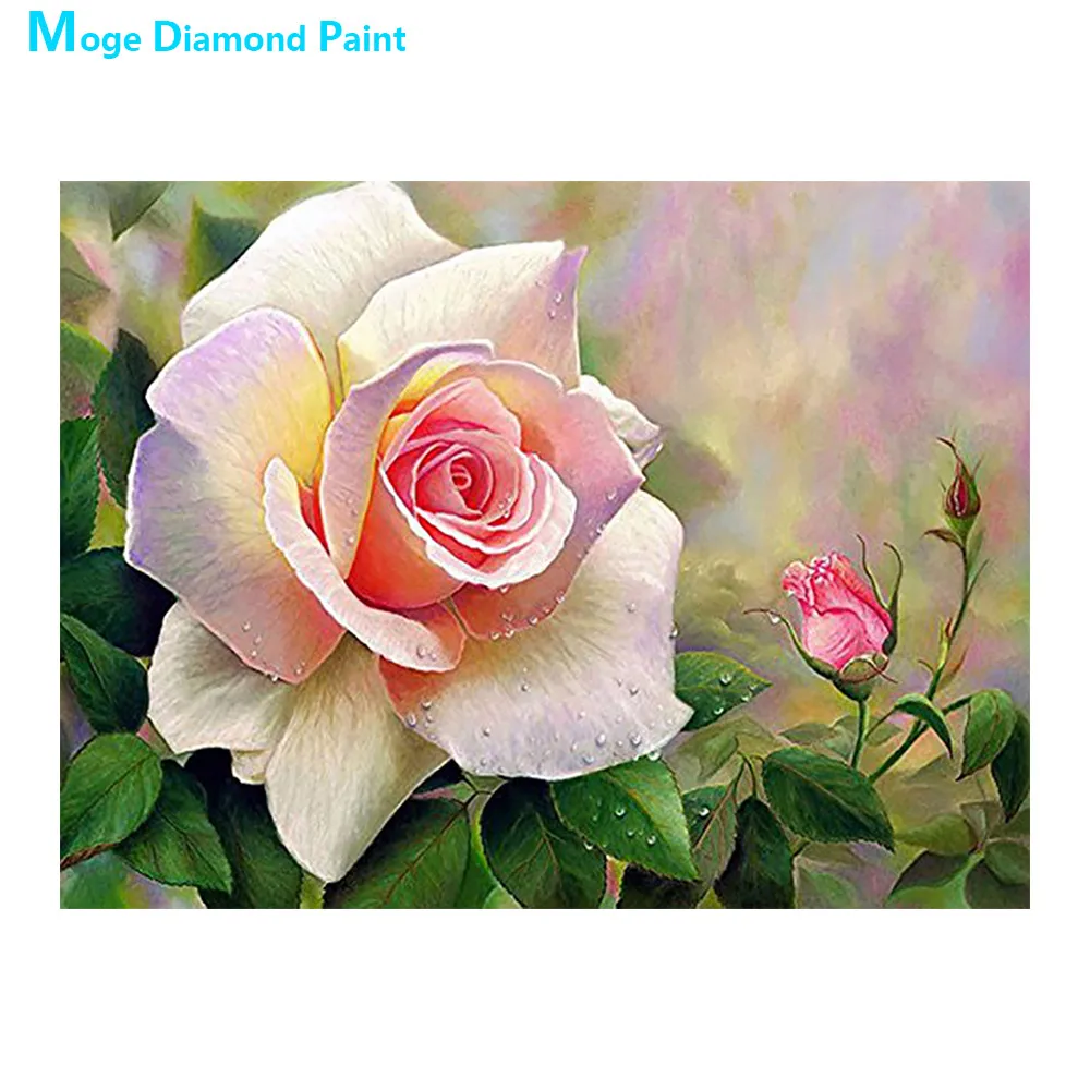 Алмазная картина с розовыми цветами розы Круглая Мозаика для вышивки крестиком 5D