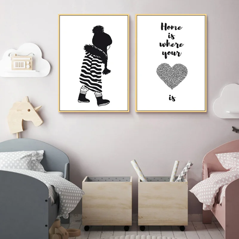 Настенный плакат черно белого цвета для маленькой девочки в нордическом