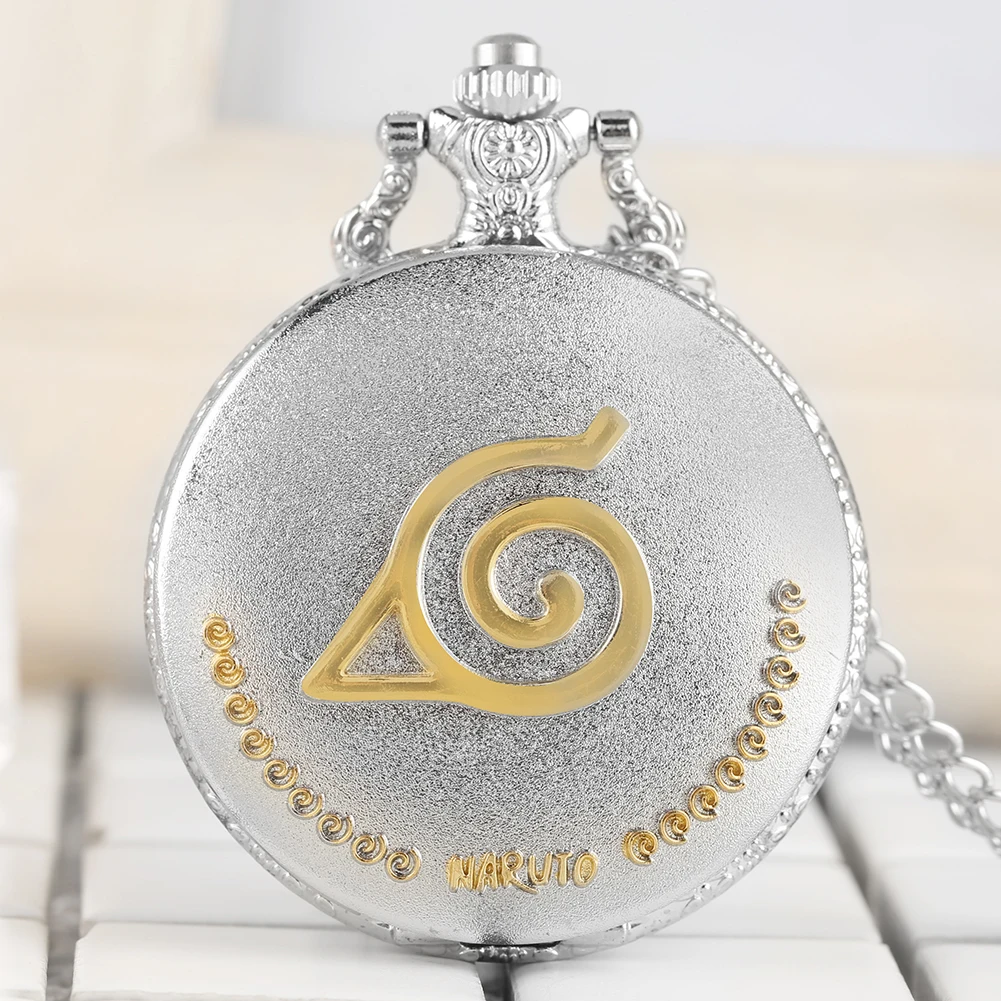 Silver Anime Pocket Clock Man's Retro Bronze Quartz Pocket Watch White Roman Numeral Dial Boys Fashion Leather Pendant Gift Box