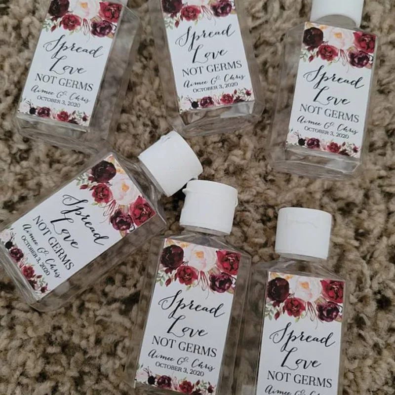 

Personalized Pink Flower Hand Sanitizer Favor Sticker,Printed Blush Pink and White Floral Wedding,with Five Size Options Labels