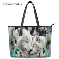 nopersonality cool wolf print pu leather handbags for women large ladies tote shoulder bags beach bag top handle bags