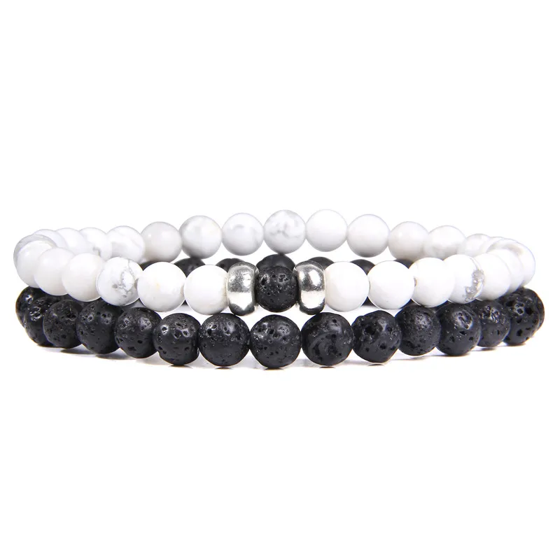 7 Howlite 6mm 2 шт./компл. пары дистанционные Браслеты Мужская Черная Лава бусины браслет женские деревянные бусины браслеты с подвесками для женщин мужчин браслеты - Окраска металла: 7 Howlite 6mm