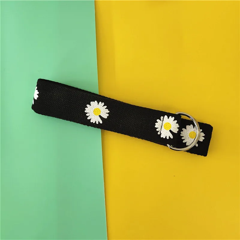 

Non-Hole Canvas Belt Female BF Style Simple All-Match Letters Korean Ornament Double Ring Buckle Flower Belt Male Youth Fashion