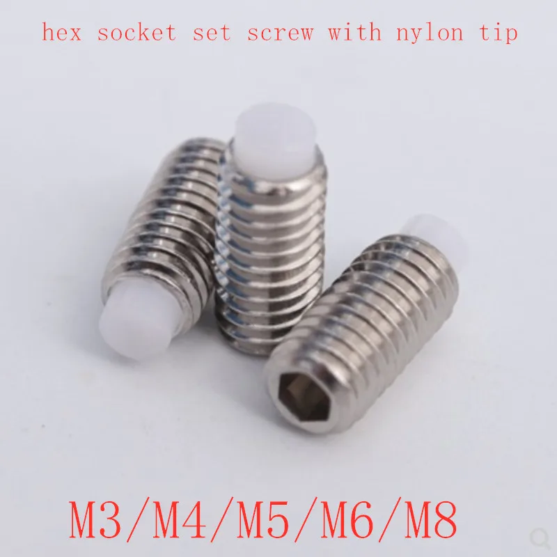 

20pcs/lot m3 m4 m5 m6 m8 m10 hex socket set screw with nylon tip